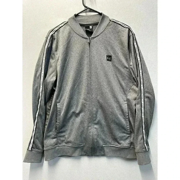 Under Armour Men's Size Large‎ Full Zip TRACK JACKET Grey Sleeve Logo Sweatshirt - Picture 1 of 7